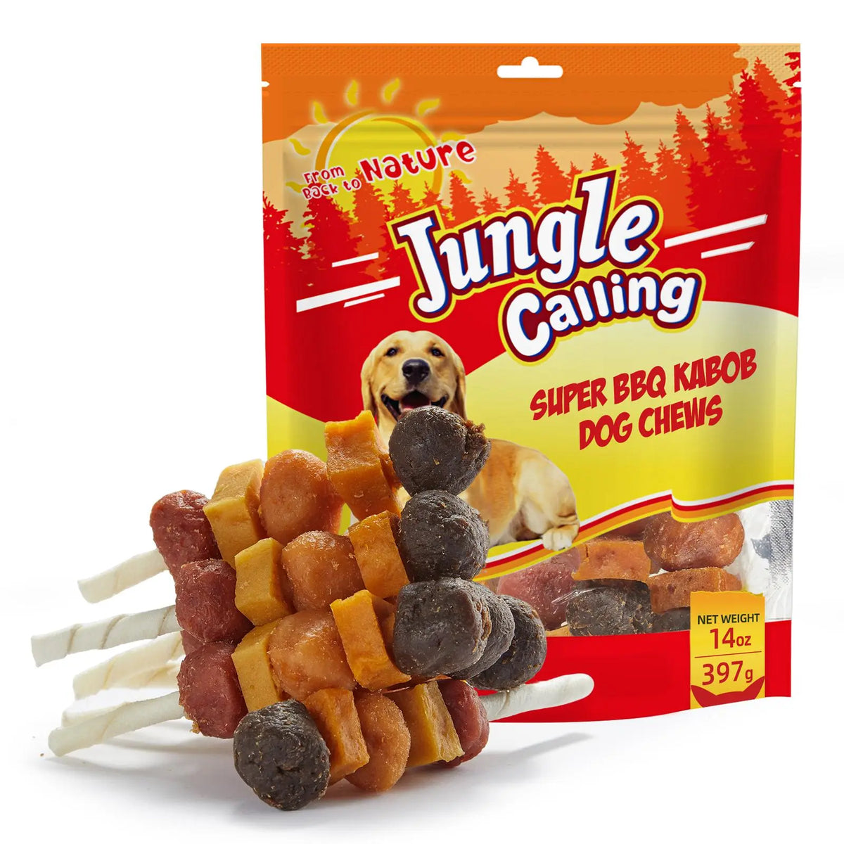 「Buy 1 Get 1 Free」Jungle Calling Chicken, Duck, Beef, Sweet Potato & Pumpkin Kabob Dog Treats, Multi-Flavor Dog Chews, Rawhide Sticks, Chew Sticks, Kabob Treats, Pet Snacks, Reward Treats, Training Treats, Dog Snack Sticks,