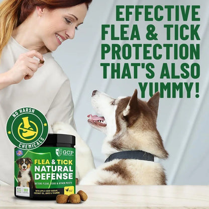 GCP Flea & Tick Soft Chews for Dogs – Natural Daily Flea & Tick Support – Chicken Flavored Dog Supplement with Vitamins, Apple Cider Vinegar & Coconut Oil – 100 Chews
