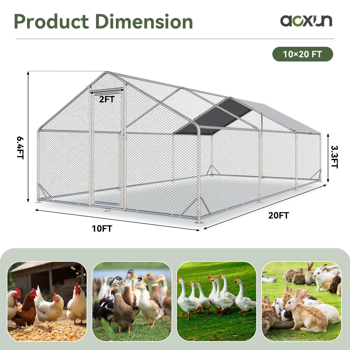 Large Metal Poultry Coop - Enclosed Poultry Hutch with Hexagonal Mesh Cover, Galvanized Steel Build, 420D Oxford Fabric Spire Peak Roof, Security Lock, All-Season Weather Protection for Yard & Farm