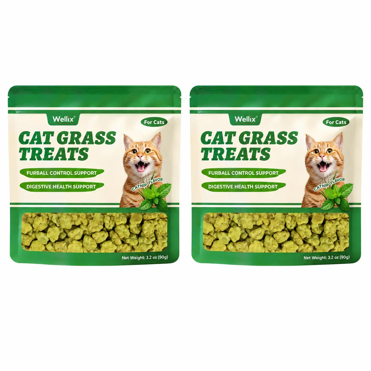 Wellix Cat Treats for Indoor Cats Hairball Control Natural Salmon Healthy Cat Grass Treats Kitten Snacks Training Biscuits Catnip for Cats Dental Care 3.17Oz