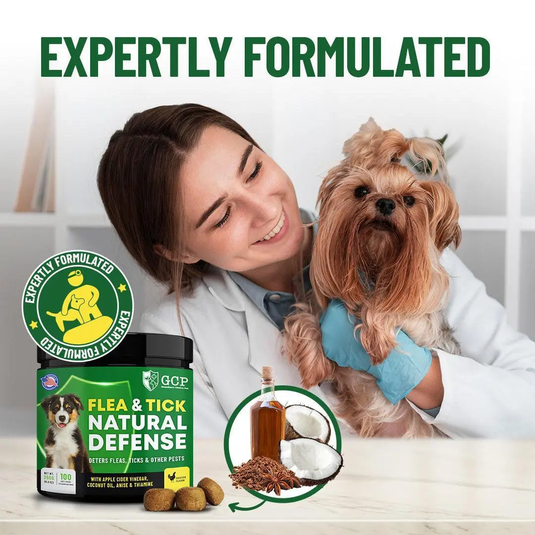 GCP Flea & Tick Soft Chews for Dogs – Natural Daily Flea & Tick Support – Chicken Flavored Dog Supplement with Vitamins, Apple Cider Vinegar & Coconut Oil – 100 Chews