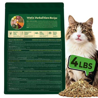 Wellix 63.5Oz Hairball Control Cat Food, High Protein Grain Free Dry Cat Food with Fresh Chicken, Fresh Bone-In Chicken & Chicken Liver, No Artificial Attractants