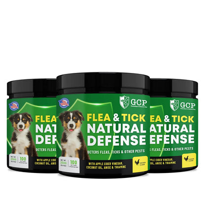 GCP Flea & Tick Soft Chews for Dogs – Natural Daily Flea & Tick Support – Chicken Flavored Dog Supplement with Vitamins, Apple Cider Vinegar & Coconut Oil – 100 Chews