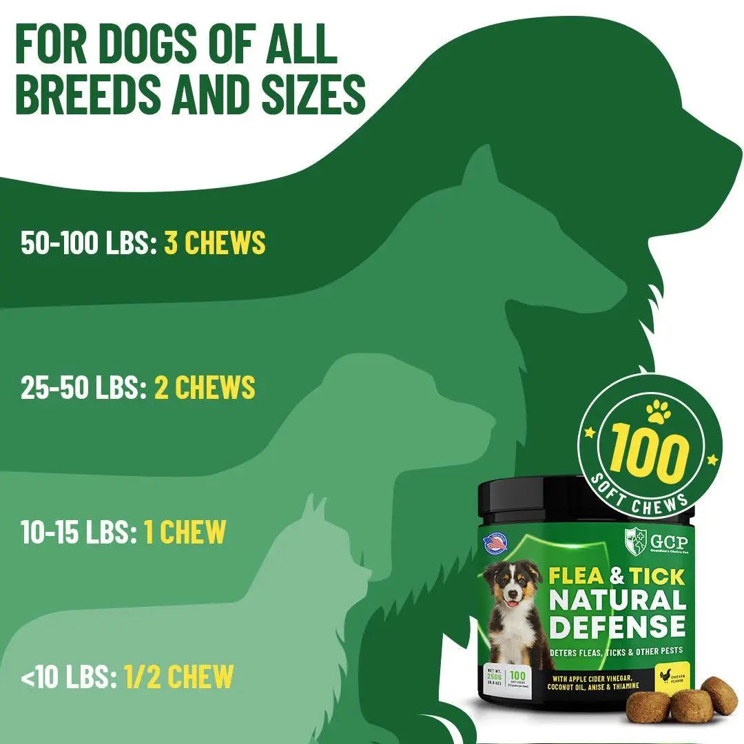GCP Flea & Tick Soft Chews for Dogs – Natural Daily Flea & Tick Support – Chicken Flavored Dog Supplement with Vitamins, Apple Cider Vinegar & Coconut Oil – 100 Chews