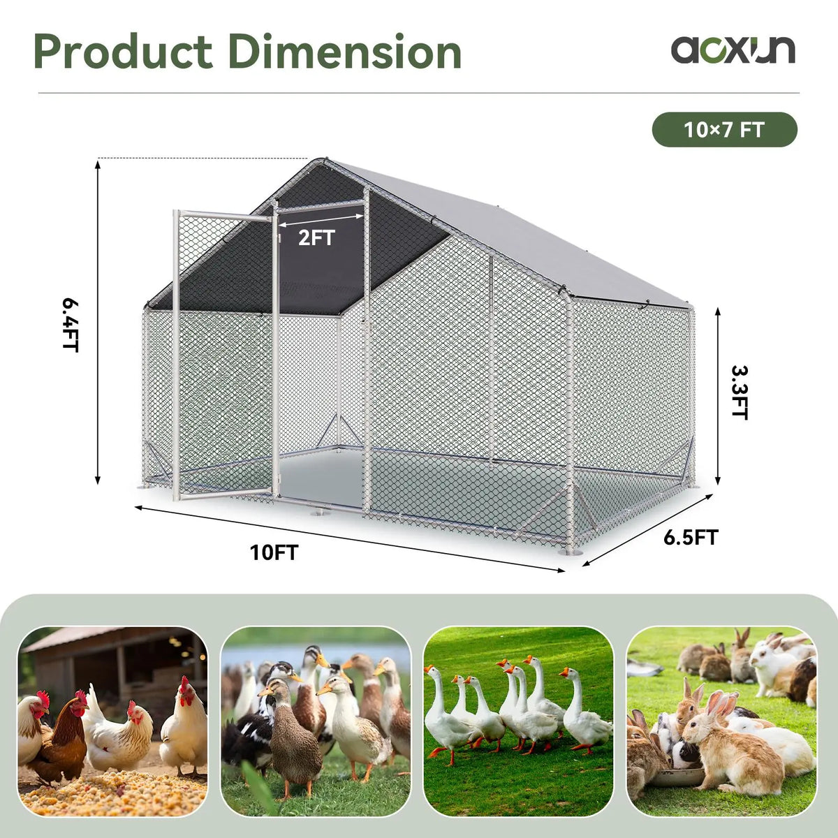 Large Metal Poultry Coop - Enclosed Poultry Hutch with Hexagonal Mesh Cover, Galvanized Steel Build, 420D Oxford Fabric Spire Peak Roof, Security Lock, All-Season Weather Protection for Yard & Farm