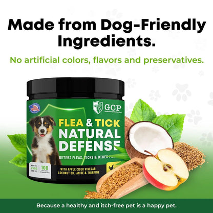 GCP Flea & Tick Soft Chews for Dogs – Natural Daily Flea & Tick Support – Chicken Flavored Dog Supplement with Vitamins, Apple Cider Vinegar & Coconut Oil – 100 Chews